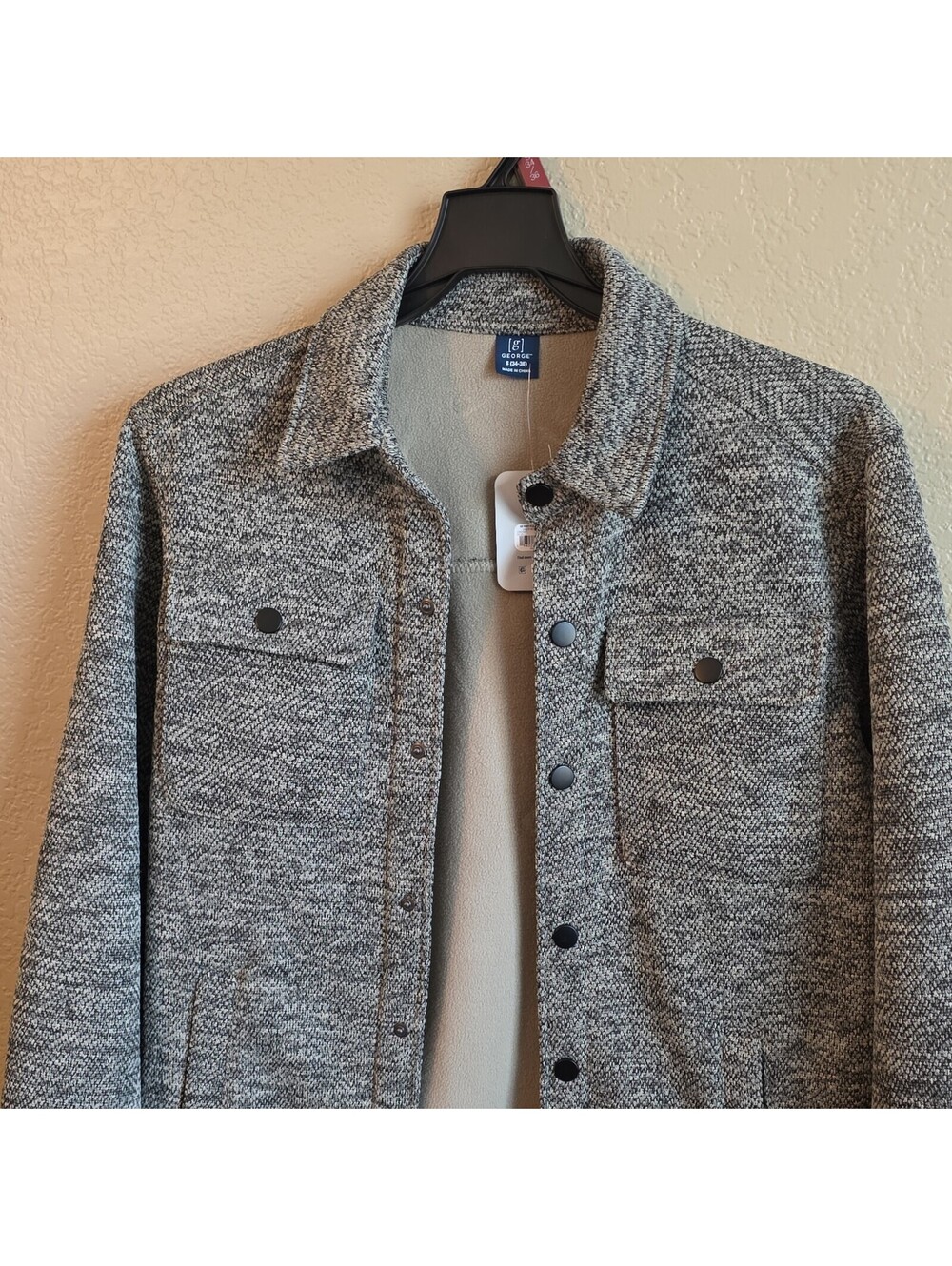 GEORGE Men's Gray Herringbone Button-Front Lined Mid-Length Jacket M, soft, 36"